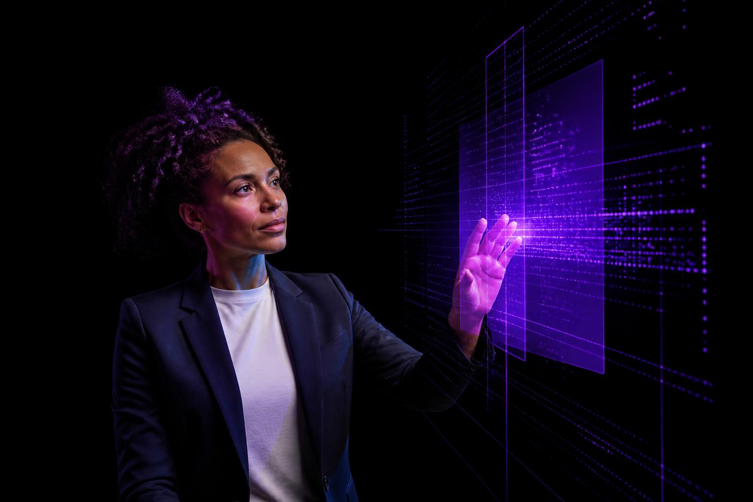 Professional working with an intelligent AI interface